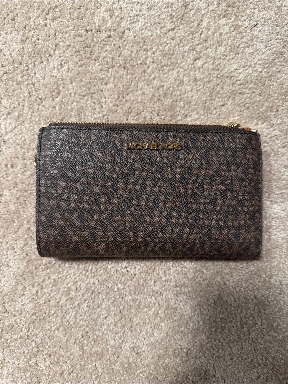 Michael Kors Brown Logo-Print Zip wallet